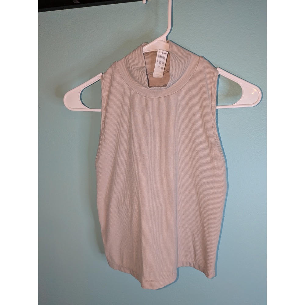 Yogaliciousโ Heavenly Rib Ava Mock Neck Tank Top Beige Womens Medium Sleeveless